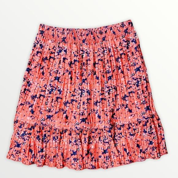 Zara Floral Peplum Pleated Mini Skirt Orange - Picture 2 of 6